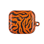 Orange Tiger Print AirPods Pro protective hard shell case with glossy finish and vibrant durable design