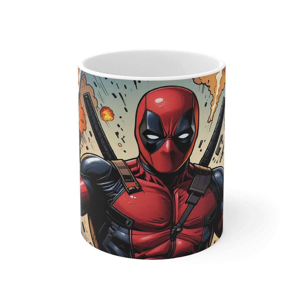 Deadpool inspired comic superhero ceramic mug with glossy finish and bold design