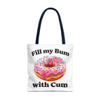 Provocative Donut Tote Bag with cheeky printed design on durable spun polyester and cotton webbing straps