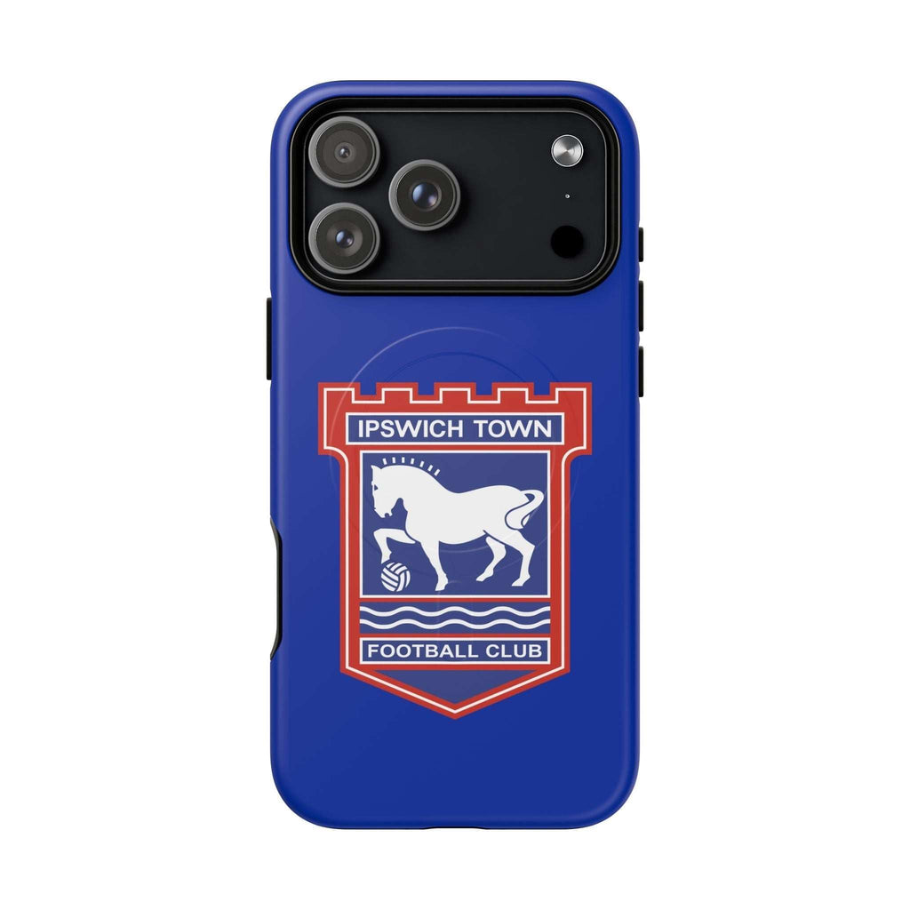 Ipswich Town MagSafe iPhone case with blue club crest and durable dual-layer protection