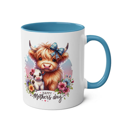 Cute Highland Cow Mother's Day gift mug with colorful cow design, perfect for hot beverages.