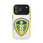 Leeds Utd MagSafe iPhone case with official-inspired crest, dual-layer protection, shock-absorbing TPU, and MagSafe compatibility