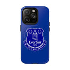 Everton FC MagSafe iPhone case in royal blue with club crest, shock-absorbing dual-layer protection and MagSafe compatibility.