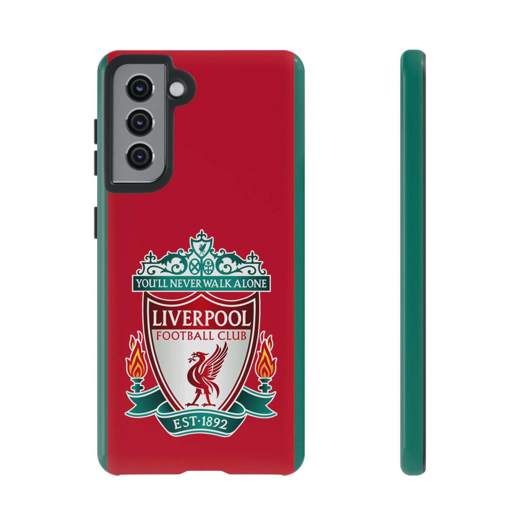 Liverpool FC red shockproof Samsung Galaxy case with dual-layer protection and wireless charging compatibility