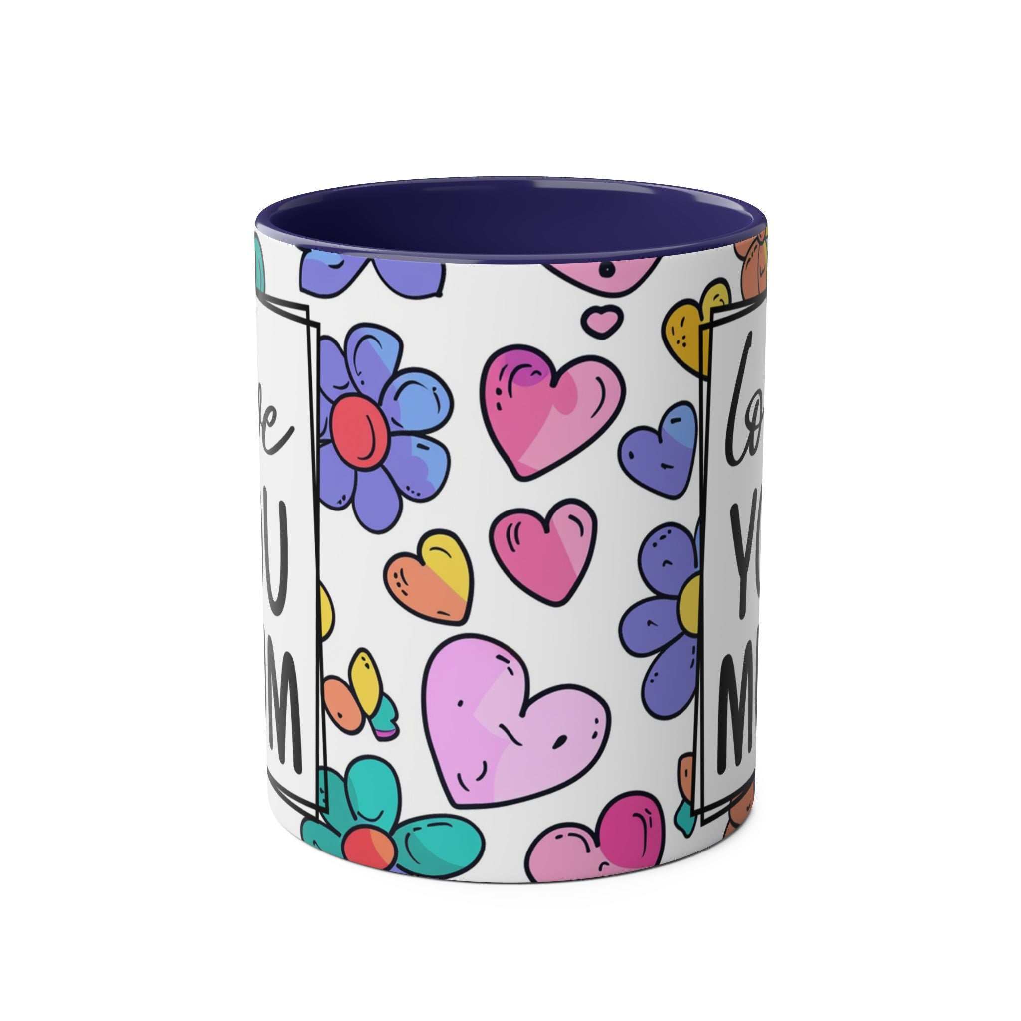 Love You Mum Floral Mug with floral heart design and heartfelt message, glossy finish, microwave and dishwasher safe