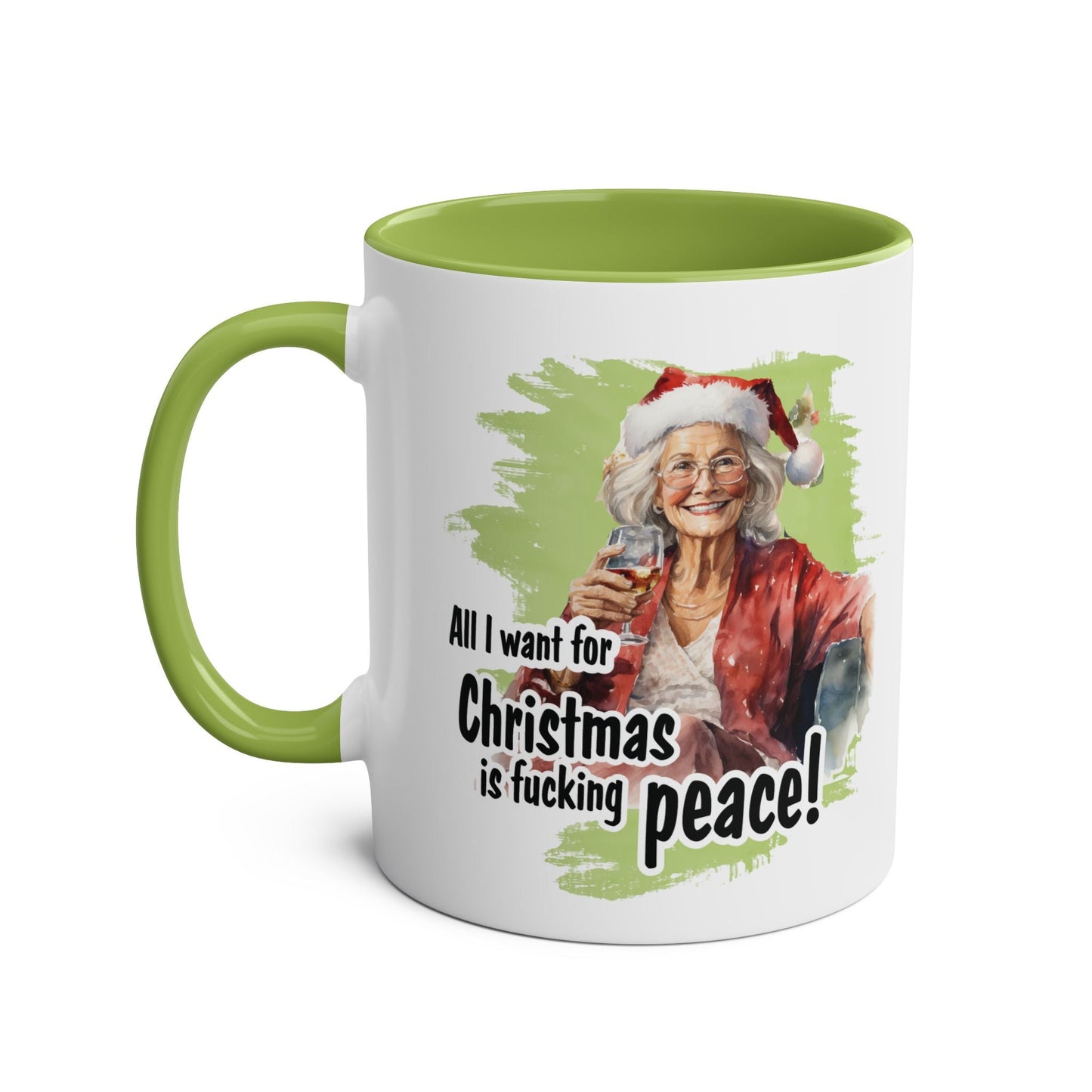 Sweary Granny Christmas Mug with Santa design and festive message; perfect holiday gift.