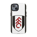 Fulham FC MagSafe iPhone case with club crest and black-white design, durable dual-layer protection, and wireless charging compatible
