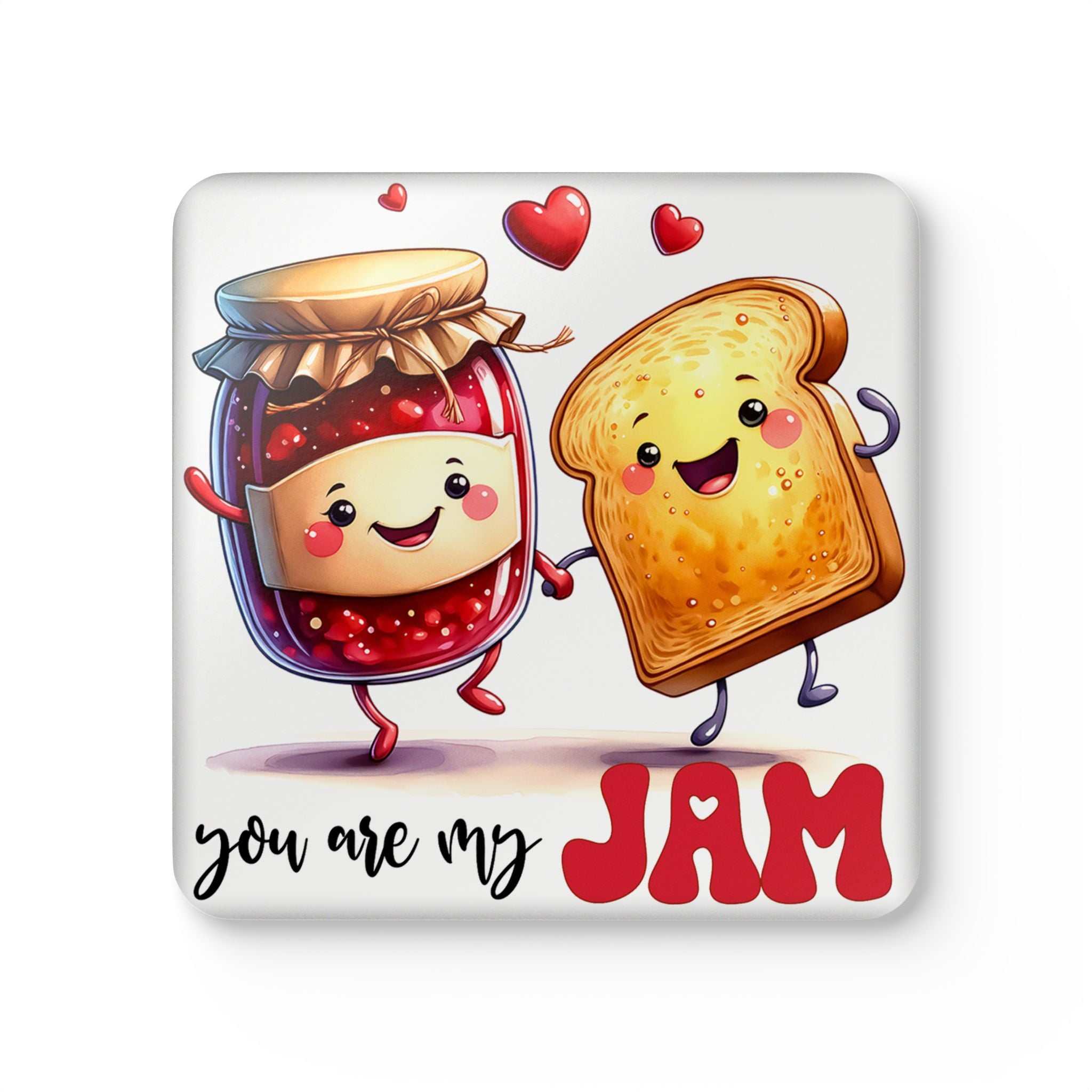Playful "You Are My Jam" coaster set with cute jam and toast illustration, 4-piece set.