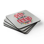 Coaster set with "Best Freaking Friend Ever" design, high-gloss MDF top, cork backing, and rounded corners.