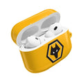 Wolves FC AirPods protective case with gold and black wolf crest design, durable and wireless charging compatible
