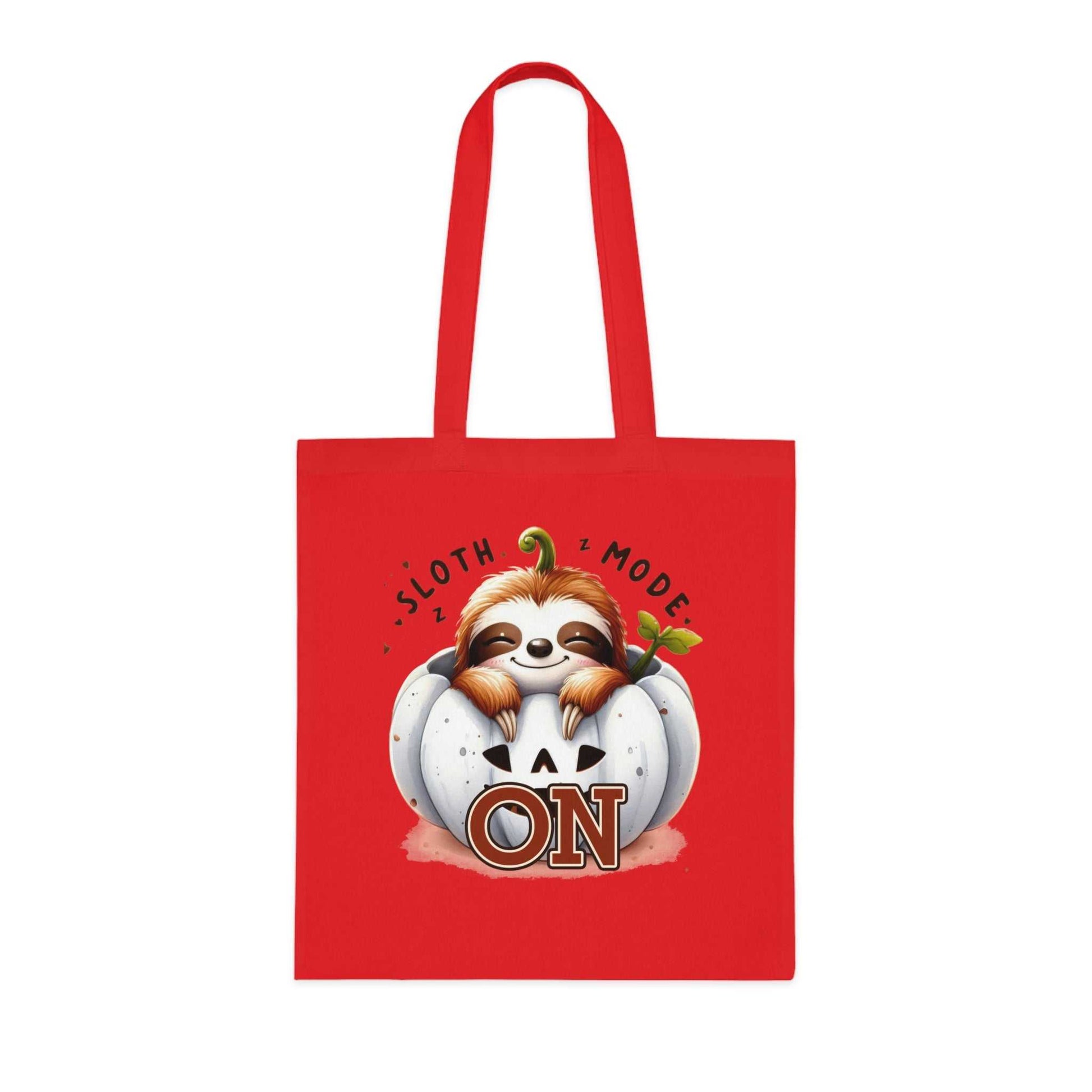 Cotton tote bag with cute sloth design, vibrant colors, 100% durable cotton.