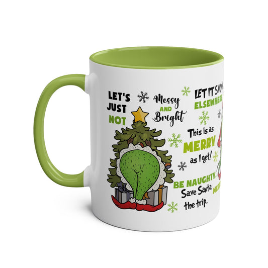 Grinch Christmas Mug with festive design, 11oz ceramic, glossy finish, microwave and dishwasher safe.