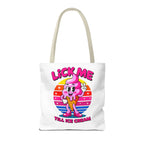 Cheeky Lick Me Till Ice Cream tote bag with playful design and durable spun polyester fabric