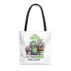 Fun cactus tote bag with cheeky design and multiple handle colors for everyday use