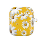 Yellow Daises AirPods case with vibrant daisy print and glossy finish, durable hard shell protection for AirPods and AirPods Pro