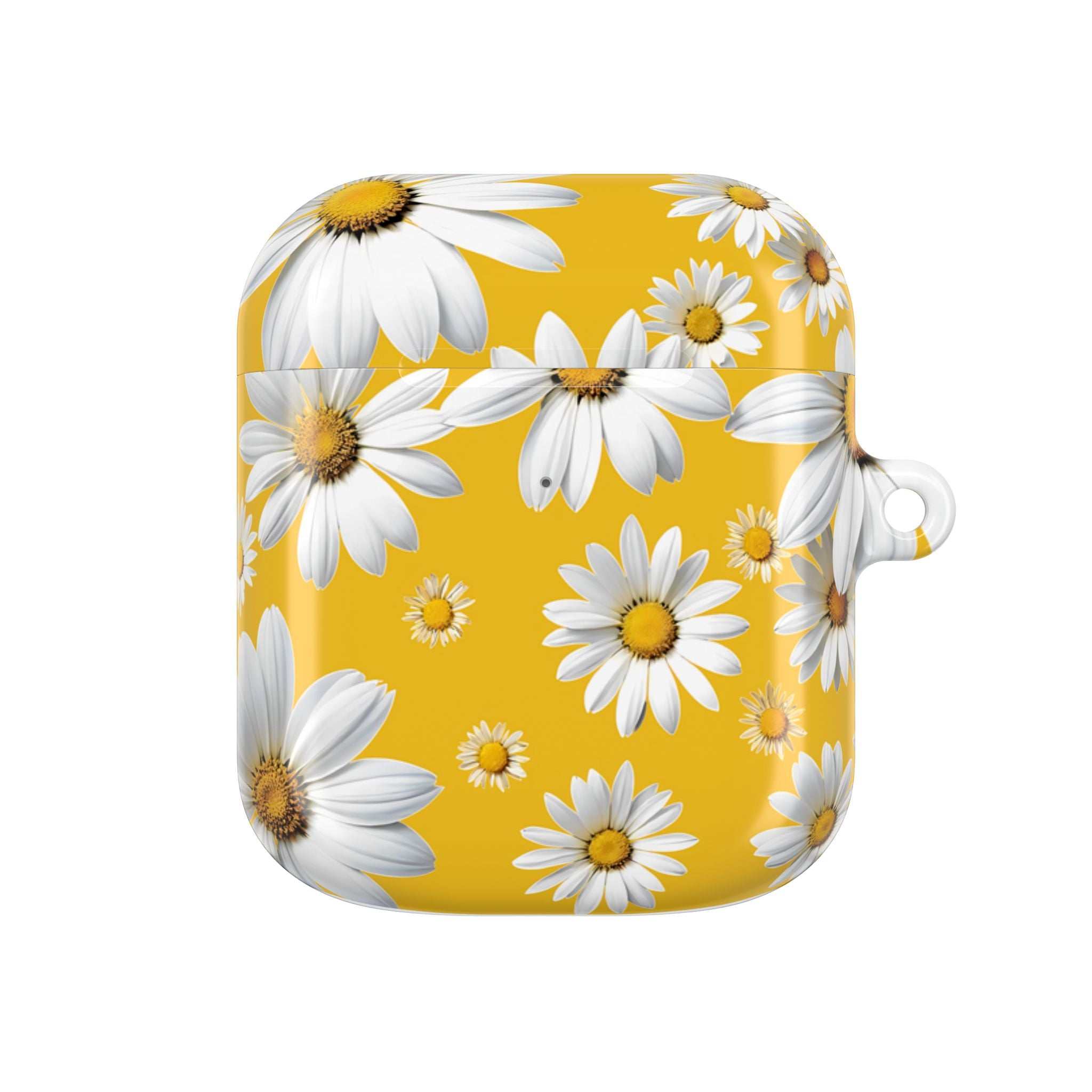 Yellow Daises AirPods case with vibrant daisy print and glossy finish, durable hard shell protection for AirPods and AirPods Pro