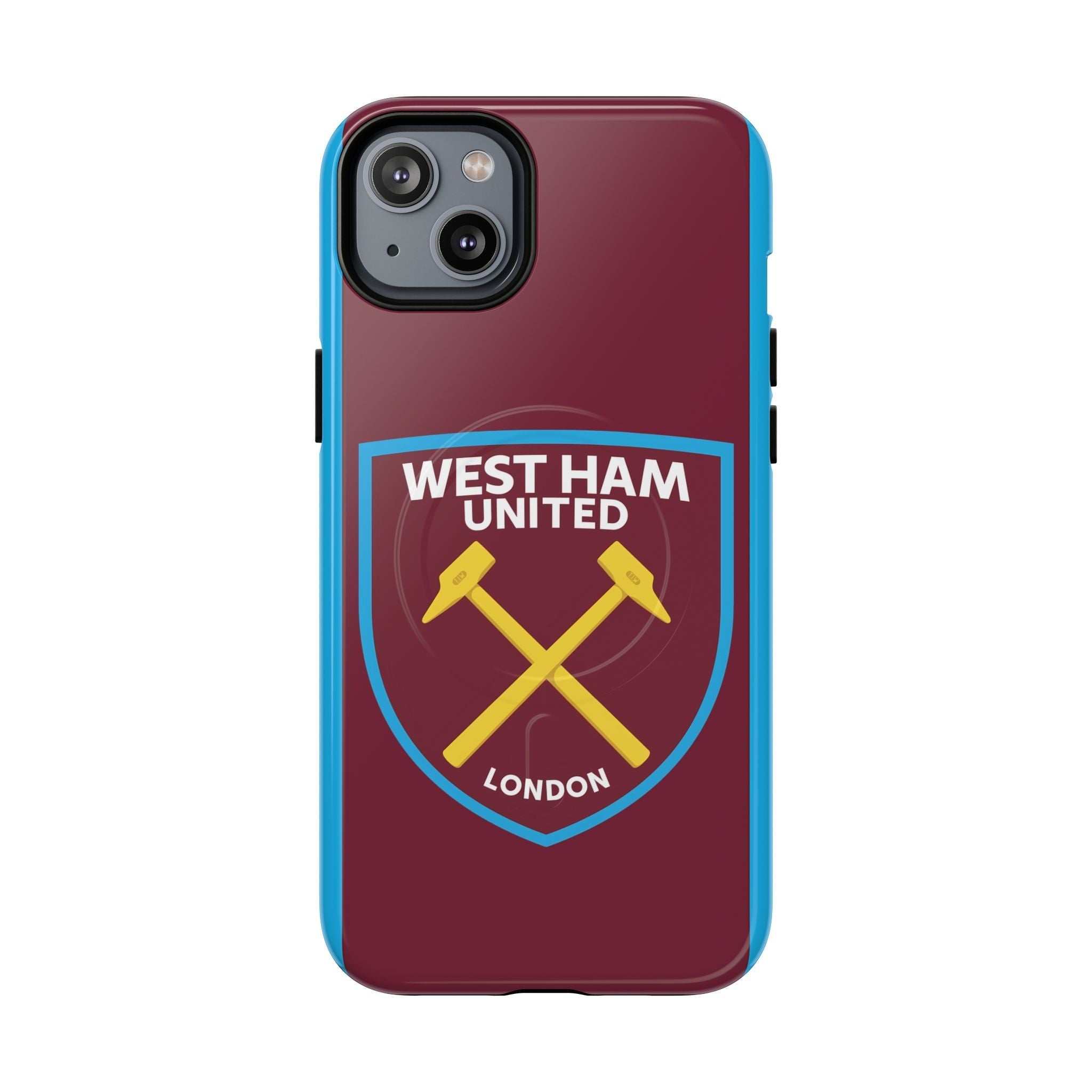 West Ham Utd MagSafe iPhone case with claret and blue colors and official-inspired crest, protective dual layer design