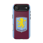 Aston Villa MagSafe iPhone case in claret and blue with club crest, dual-layer protection, and wireless charging compatible