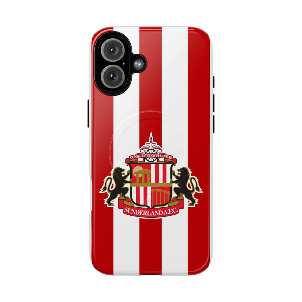 Sunderland FC MagSafe iPhone case in red and white with club-inspired crest and wireless charging compatibility