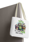 Fun cactus tote bag with cheeky design, durable spun polyester, and multiple handle colors.