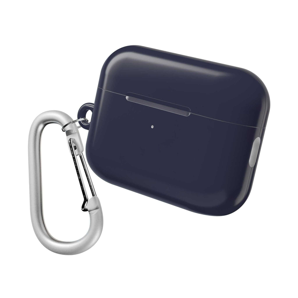 Deep blue protective hard shell case for AirPods and AirPods Pro with carabiner clip, slim and durable design