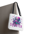 Cheeky Squirter Squid Tote Bag in durable spun polyester with multiple handle colors and sizes, ideal for daily use.