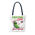 Cheeky Quote Pickle Tote Bag with playful design, durable spun polyester, multiple sizes and handle colors for everyday use