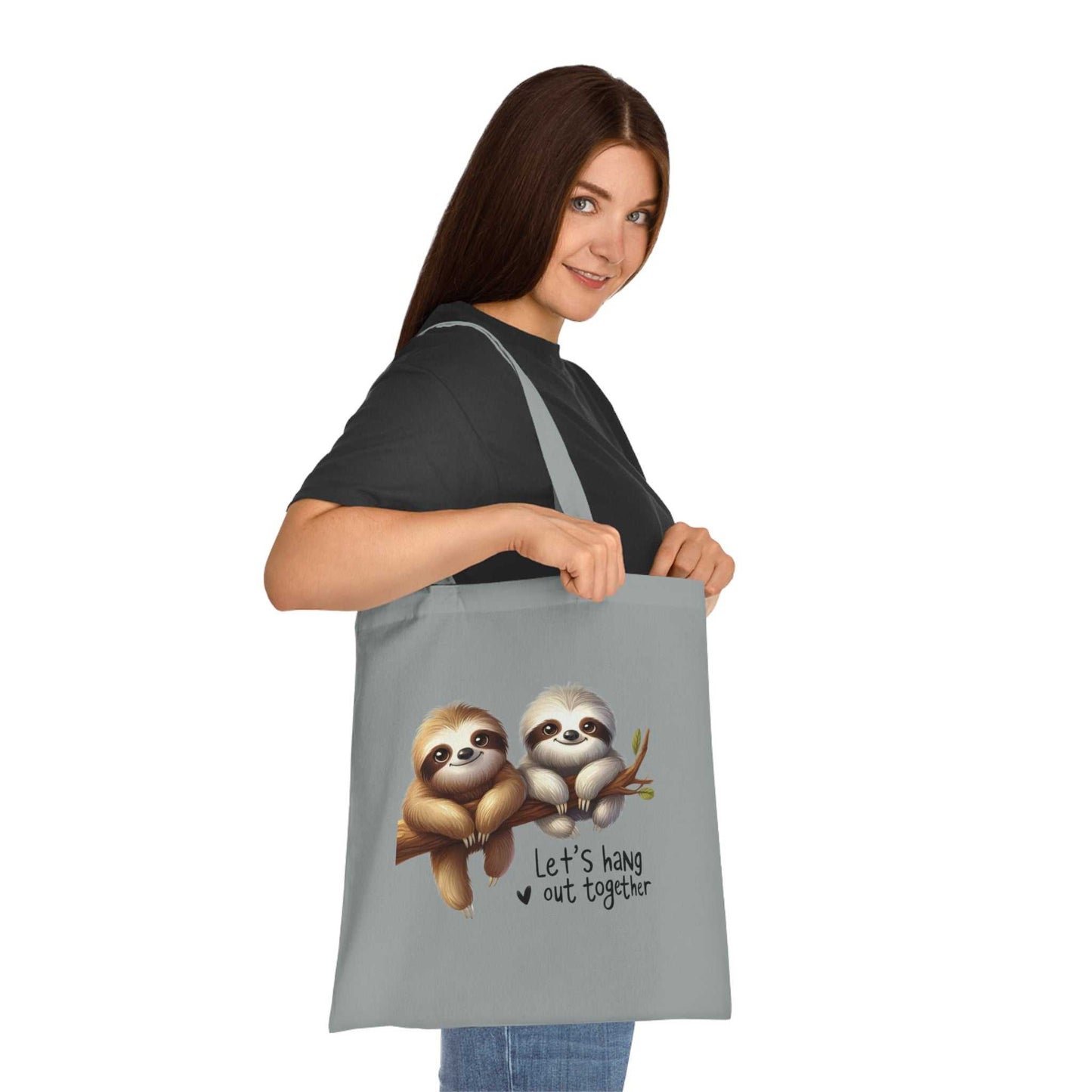 Cute sloth design cotton tote bag for stylish everyday use.