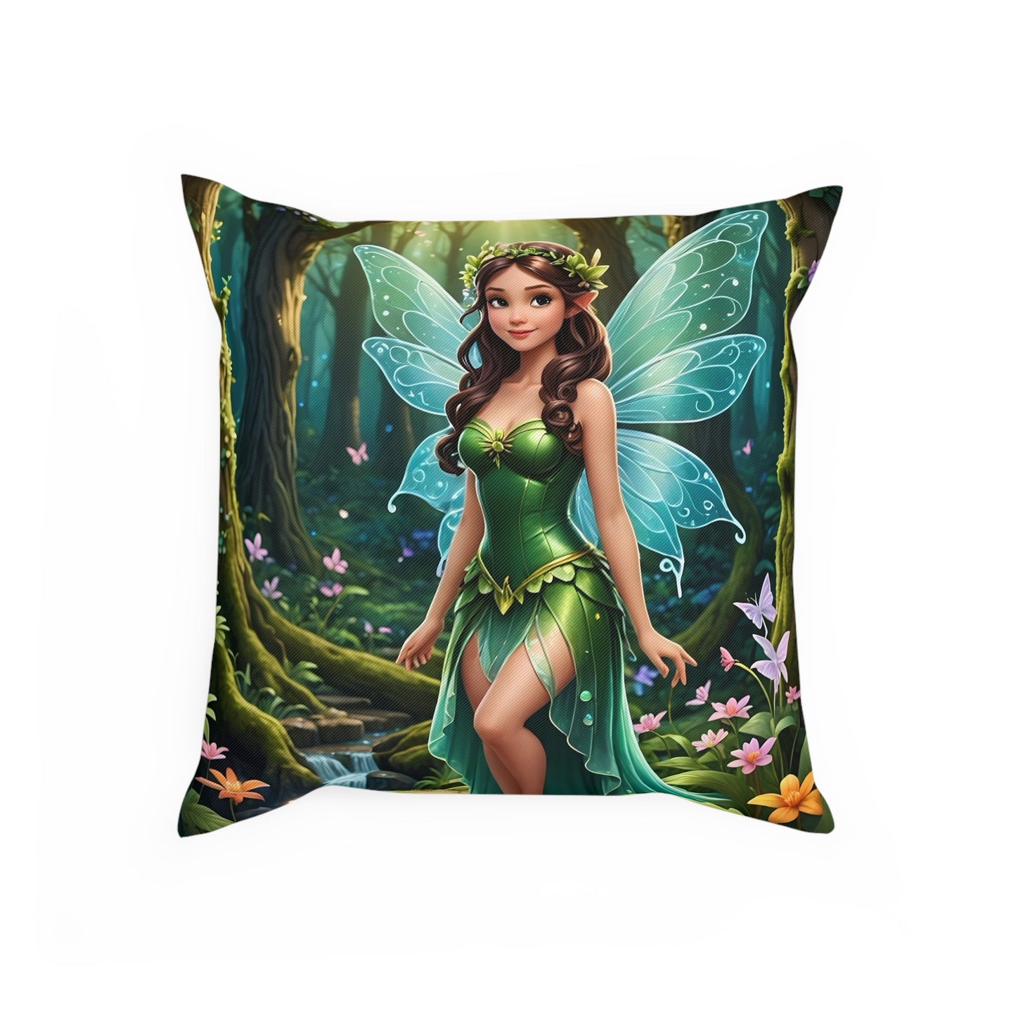 Beautiful Fairy Cotton Drill Square Cushion with whimsical fairy design and high-quality cotton fabric.