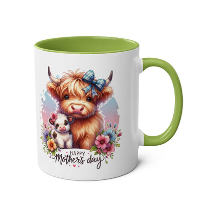 Cute Highland Cow Mother's Day gift mug with colorful design, perfect for hot beverages.
