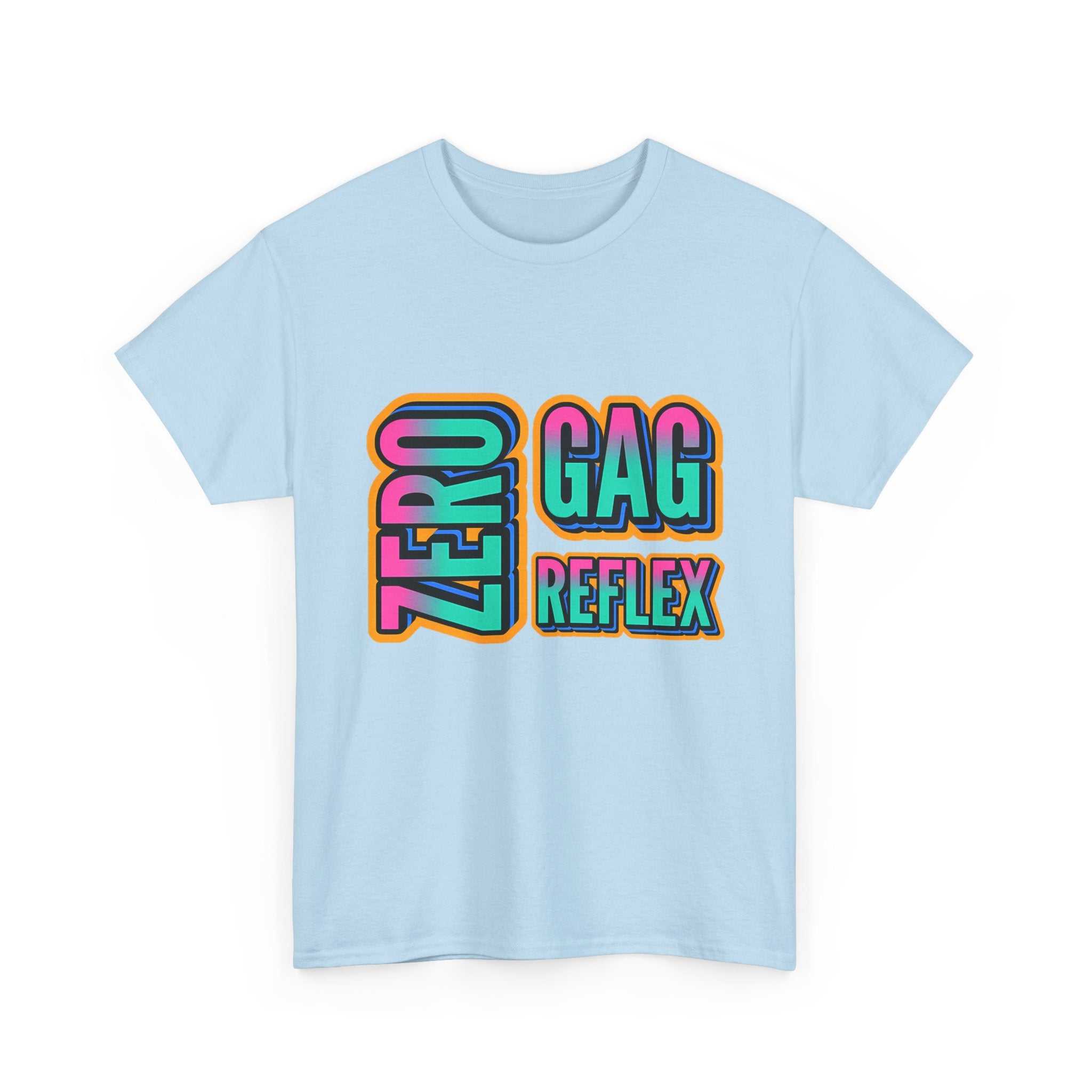 Black Zero Gag Reflex T-Shirt with bold white text, made of 100% cotton, perfect for bold humor and casual wear