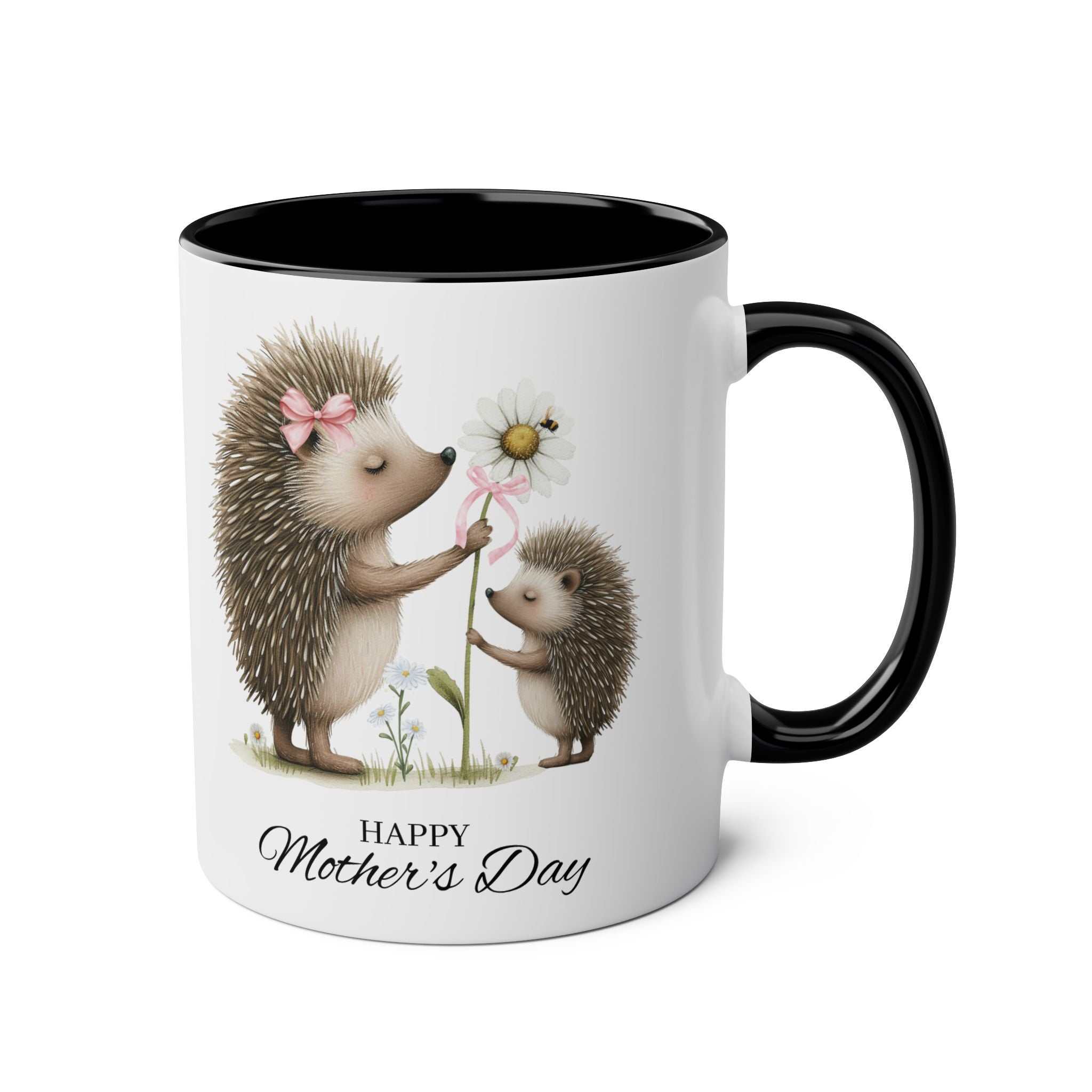 Cute hedgehog Mother's Day gift mug with charming design and message.