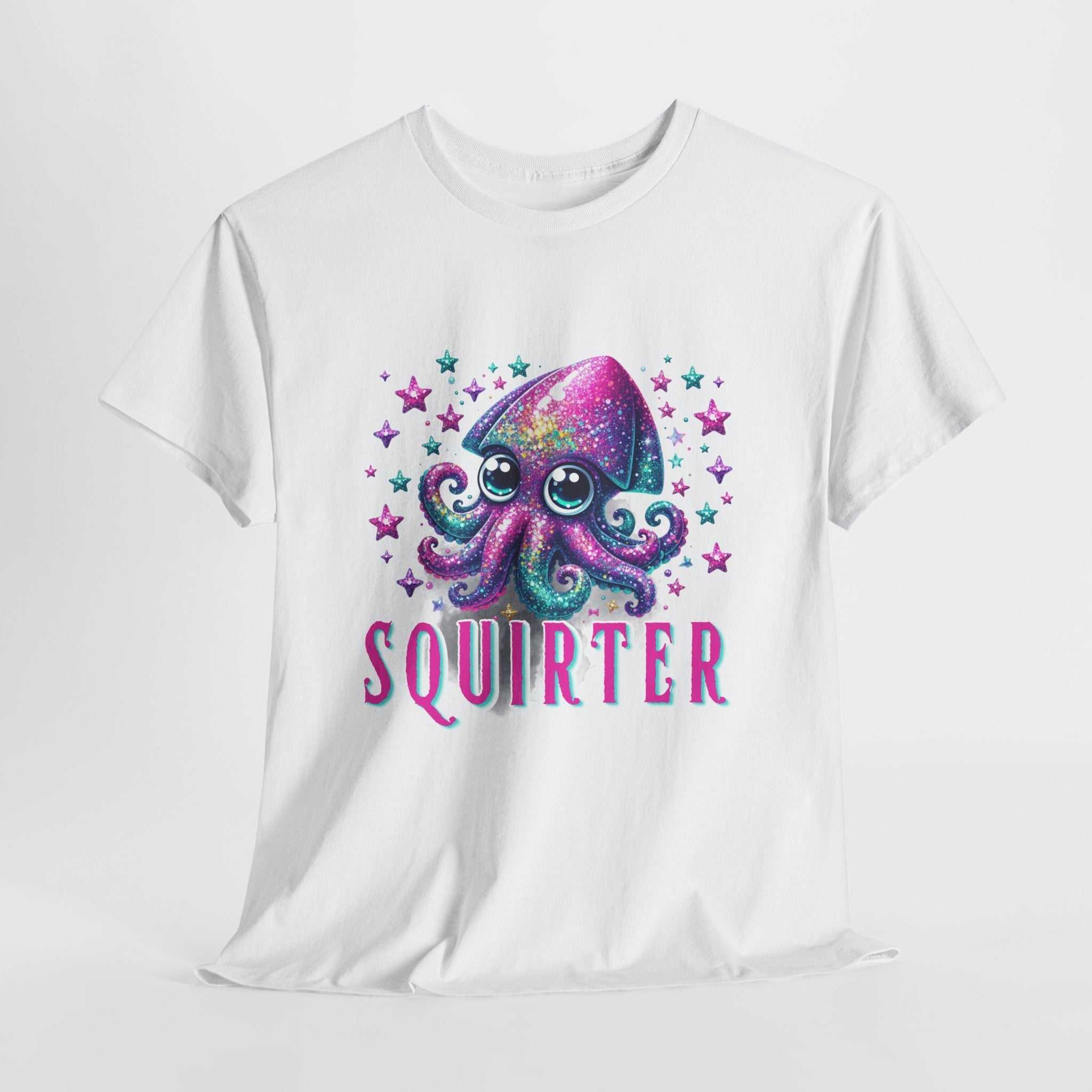 Cheeky Squirter Fun Squid T-Shirt with bold squid graphic on soft cotton fabric