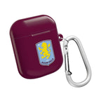 Aston Villa FC AirPods protective hard case in claret and blue with club logo and carabiner clip