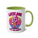 Lick Me Till Ice Cream Mug with cheeky innuendo and glossy two-tone ceramic design