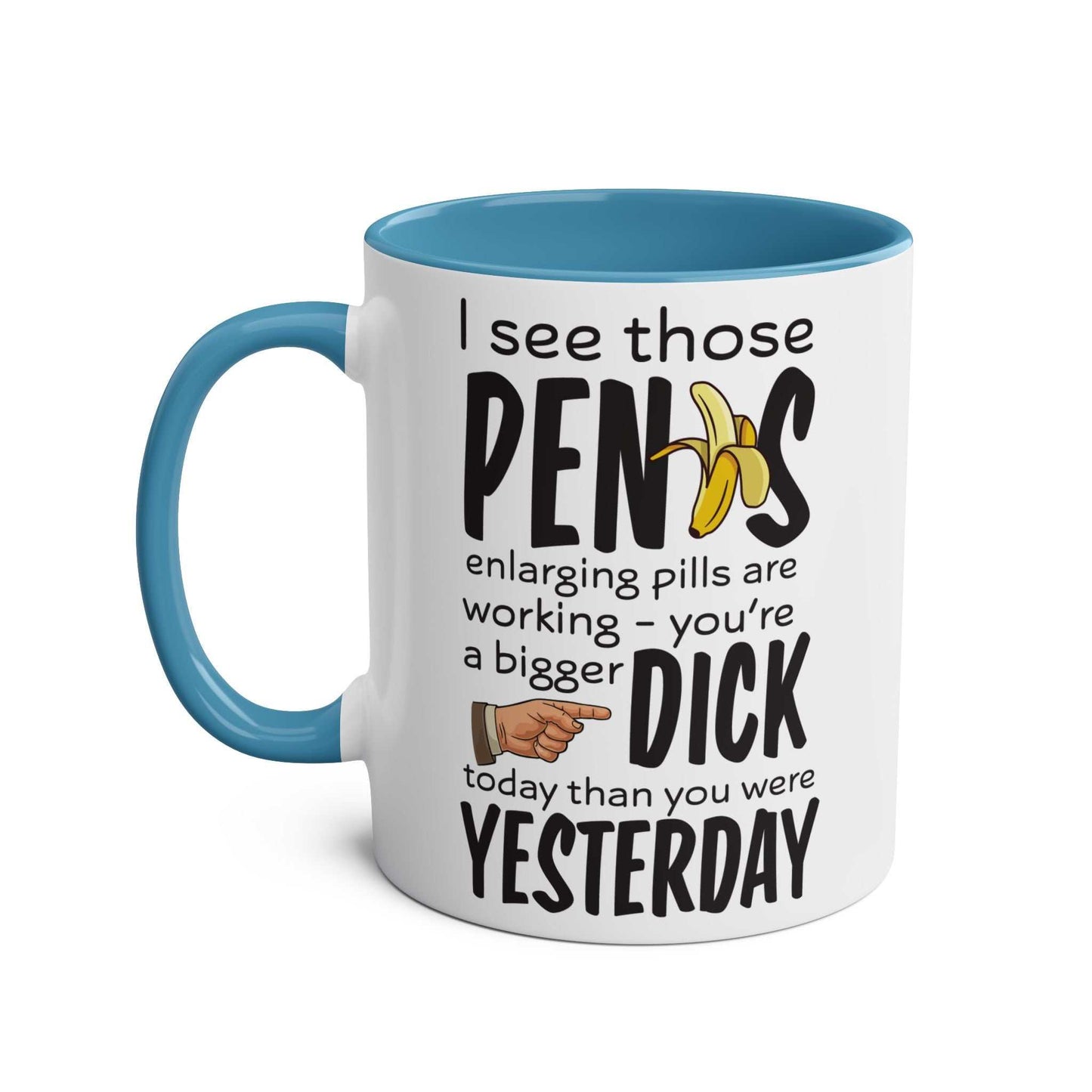 Cheeky Rude Ceramic Two Tone Mug with playful design, 11oz, glossy finish, available in 7 colors.