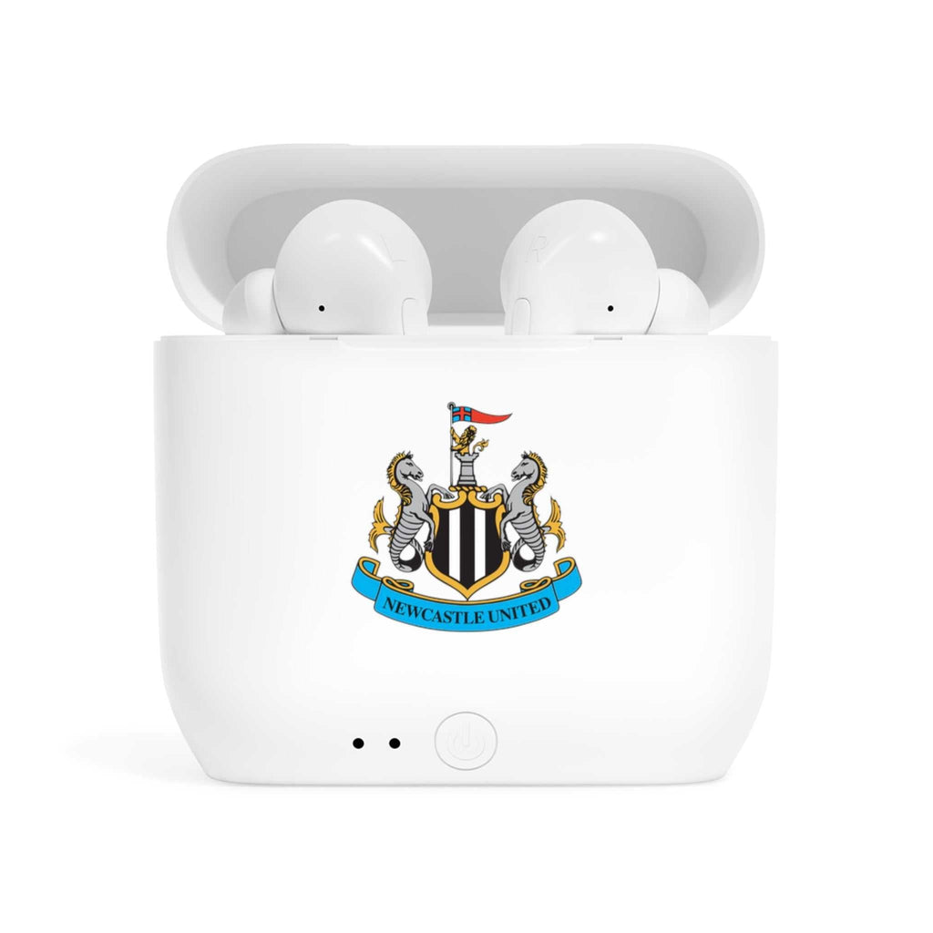 Newcastle Utd wireless earbuds with charging case and fan-inspired club crest design
