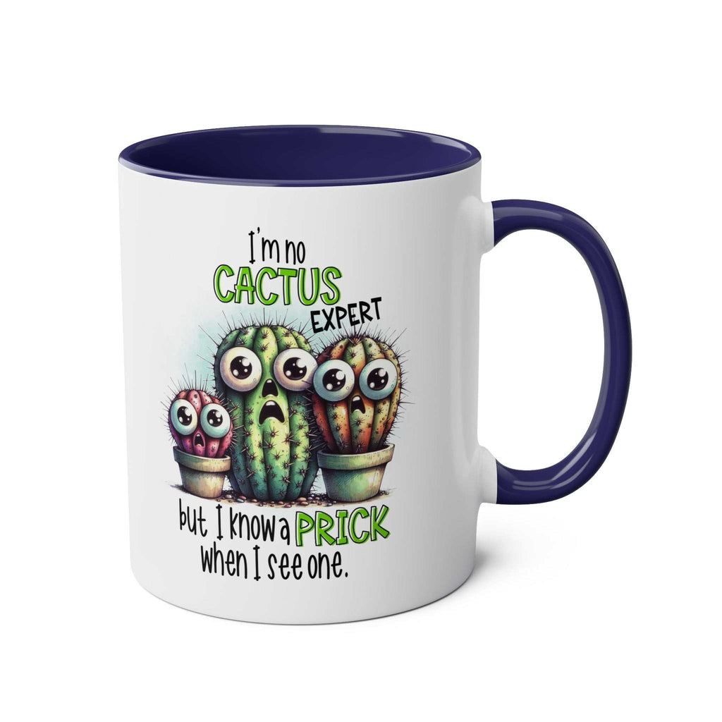 Fun cactus expert coffee mug with cheeky slogan and glossy finish in two-tone ceramic design