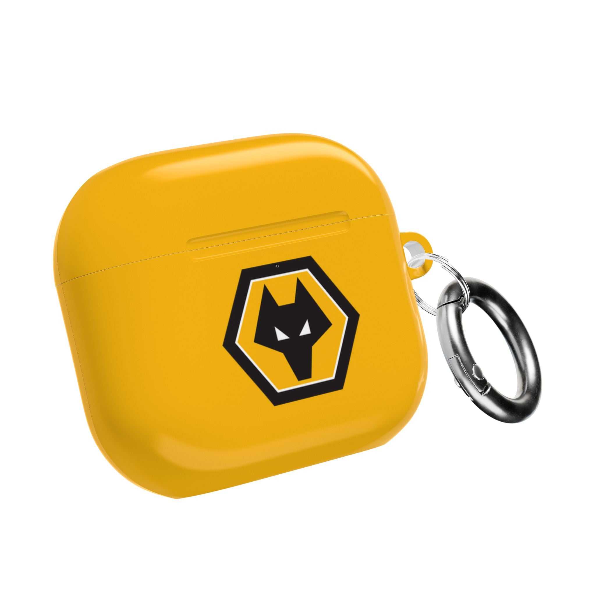 Wolves FC AirPods protective yellow hard case with wolf crest and keyring for AirPods and AirPods Pro