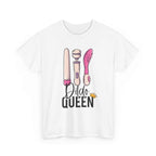 Black Dildo Queen T-Shirt with bold graphic, soft 100% cotton, medium-weight fabric, perfect for confident, cheeky style