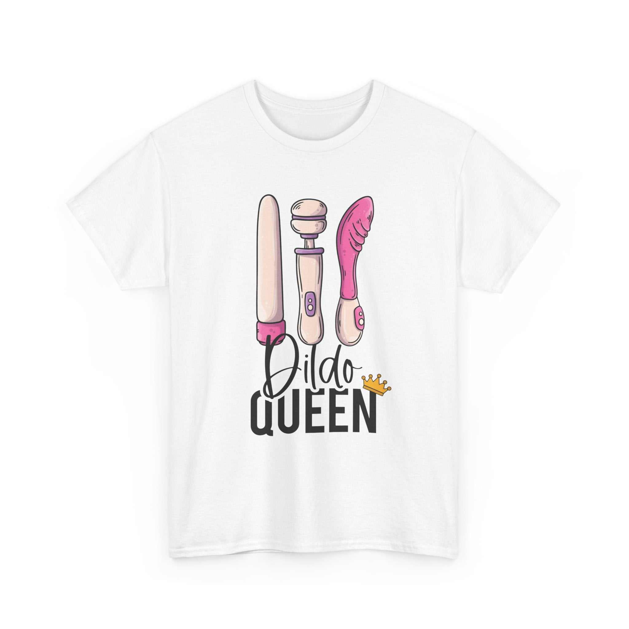 Black Dildo Queen T-Shirt with bold graphic, soft 100% cotton, medium-weight fabric, perfect for confident, cheeky style