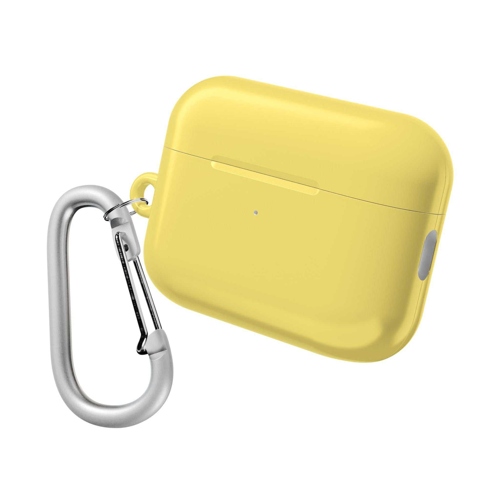Lemon yellow hard shell AirPods Pro protective case with carabiner clip and glossy finish