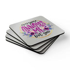 Everyone Annoys Me But You coaster set with floral design, high-gloss MDF top, cork back, 4-piece set.