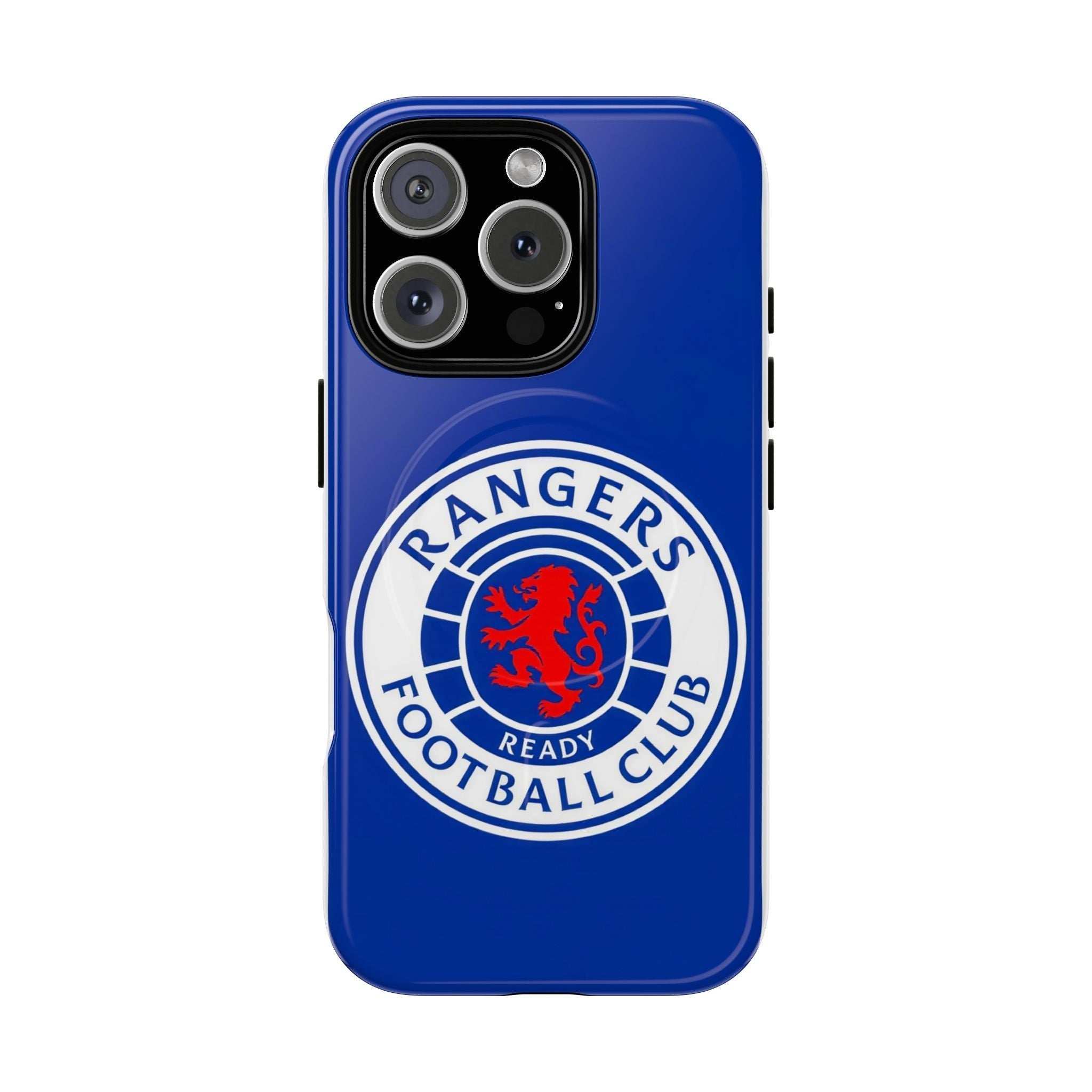 Rangers FC MagSafe iPhone case in royal blue with official-inspired crest and durable dual-layer protection