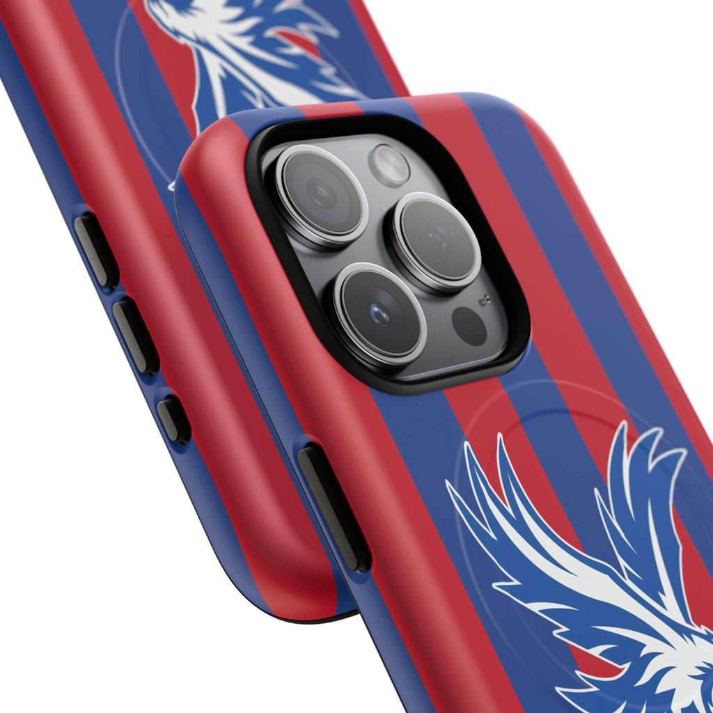 Crystal Palace MagSafe iPhone case with red and blue colors and eagle crest, dual-layer protection, and MagSafe compatibility