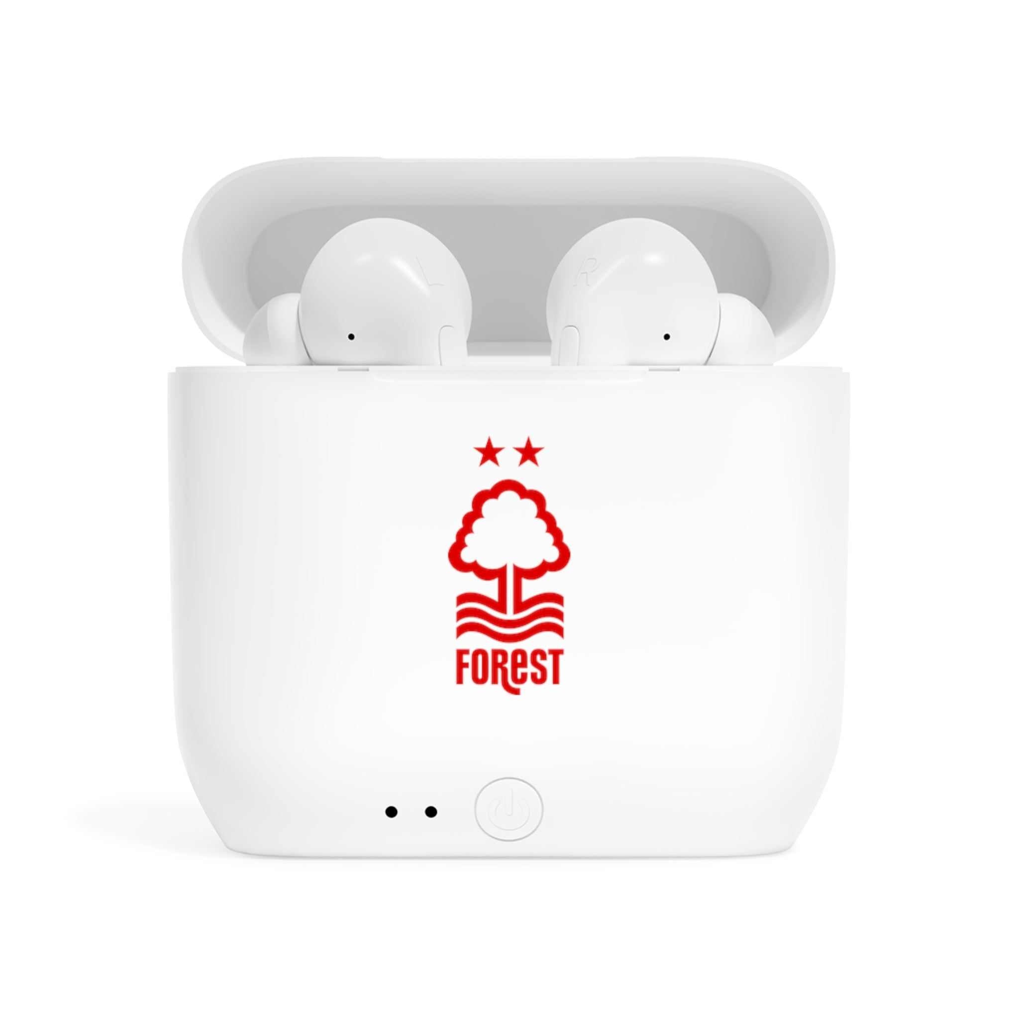 Nottingham Forest Fc fan-inspired wireless earbuds with charging case and club crest design