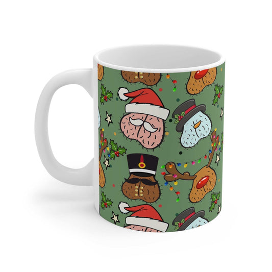 Cheeky Fun Christmas Mug with festive design and vibrant colors, 11oz ceramic, microwave and dishwasher safe.