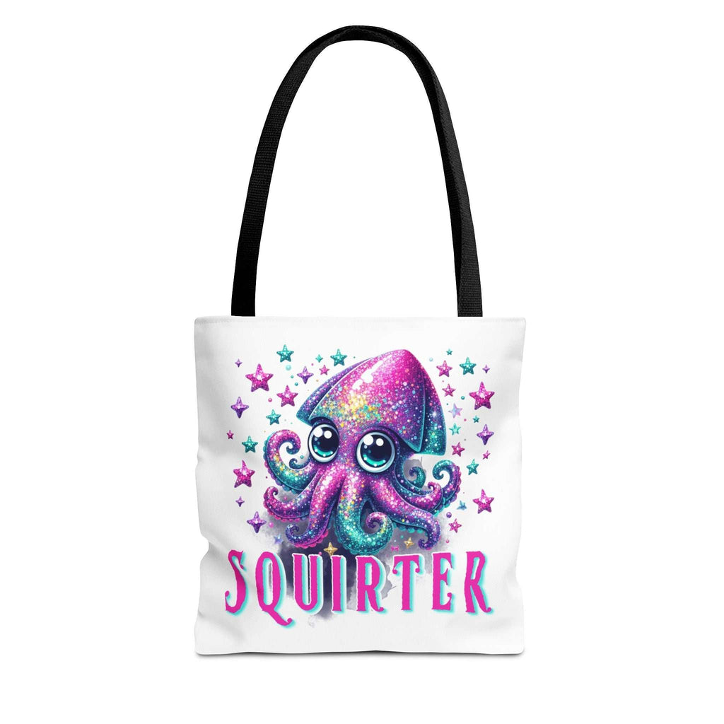 Cheeky Squirter Squid Tote Bag in durable spun polyester with multiple sizes and handle colors