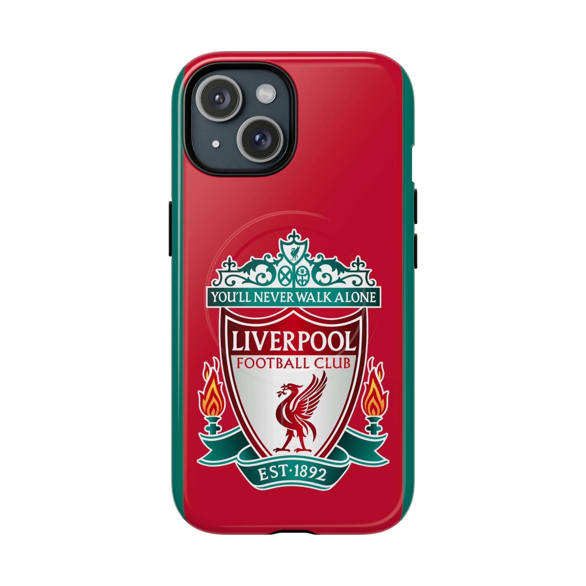 Liverpool FC MagSafe iPhone case red with official-inspired crest and dual layer protection