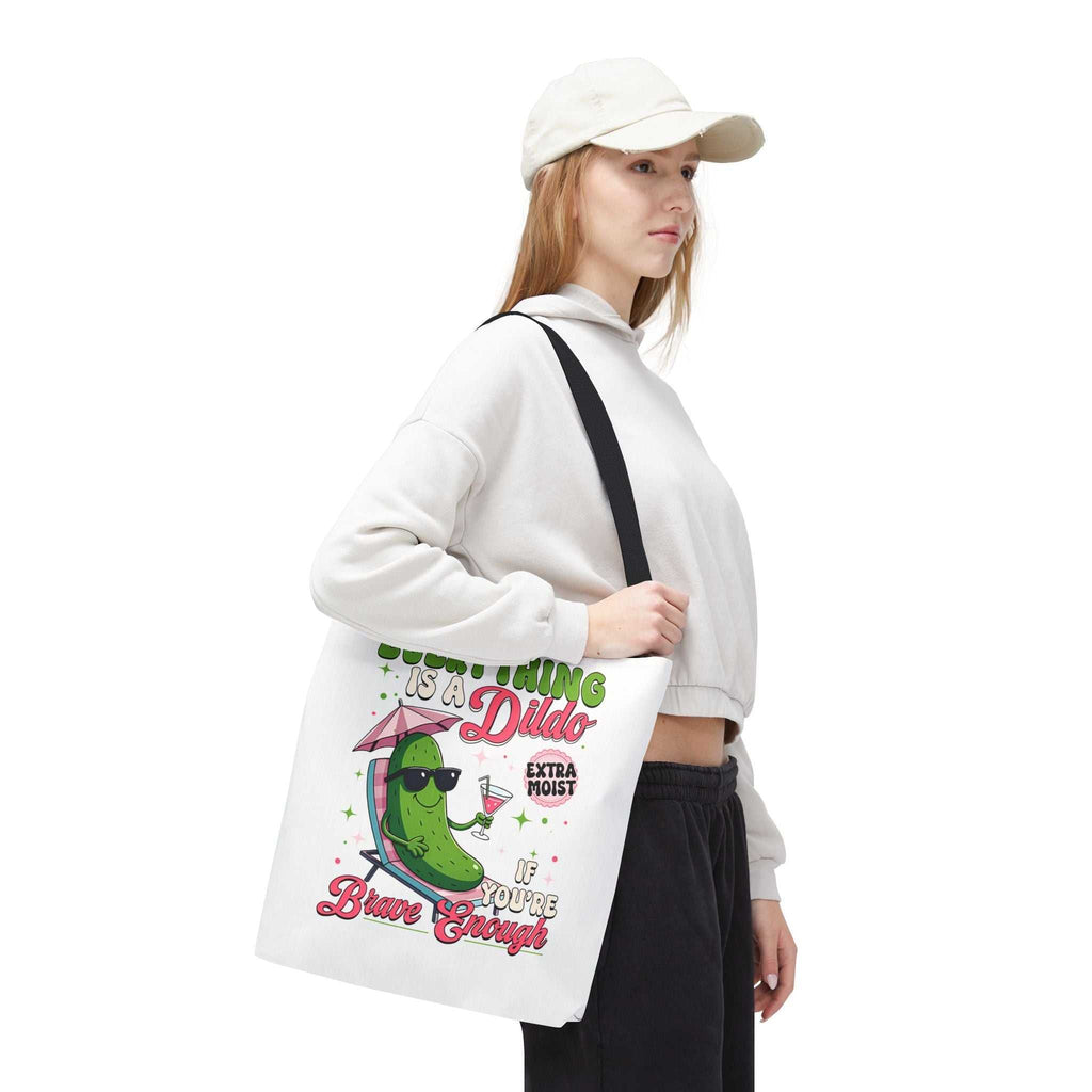 Cheeky Quote Pickle Tote Bag with colorful handles and fun printed design for everyday use